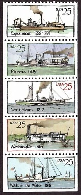1989 US Booklet Pane of 5: Scott #2409a ( 25¢ Steamboats ) MNH NO TAB Not Folded - Image 1 of 2