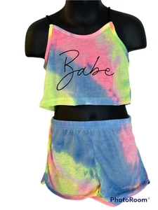 Little Girl's Tie-dyed Two Piece, Sling Tops with Elastic Short Pants. 5T (a65) - Picture 1 of 2