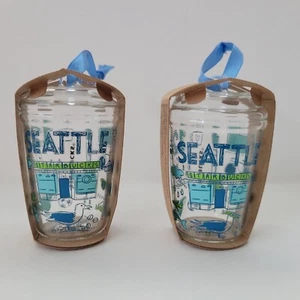 2 NWT Starbucks Seattle WA Christmas Xmas Glass Ornament 2020 Demi Cup Tumblers! - Picture 1 of 8