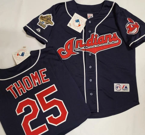 Majestic Cleveland Indians JIM THOME 1995 World Series Baseball JERSEY BLUE New Cover