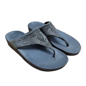 FitFlop Flare Gray Rhinestone Women's Thong Toe Post Wobble Sandals Size 9 - Picture 1 of 5