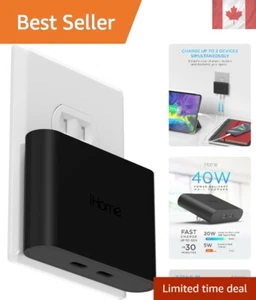 Adaptateur mural USB-C 2 ports AC Pro : charge rapide pour iPhone, Samsung, Google - Photo 1 sur 9