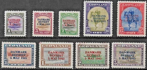 GROENLANDIA - SOBREIMPRESIONES LIBERACIÓN 1945. SCOTT 19-27. COMO NUEVO MUY LIGERAMENTE BISAGRAS - Imagen 1 de 1