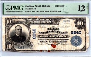 1902 North Dakota $10 National Banknote Grafton CH# 2840 PMG 12 Fine - Picture 1 of 3