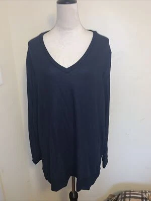 NWT Lucky Brand Women’s Navy Color V- Neck Long Sleeve XXL Sweater  - Image 1 of 4