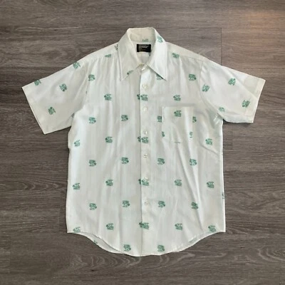 Vintage JC Penney Ultressa White All Over Print Polyester Button Up Shirt Sz. L - Image 1 of 4