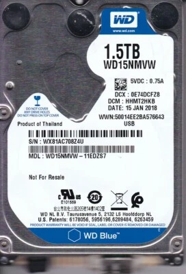 WD WD15NMVW-11EDZS7 HHMTHKB WX81A Thailand 2018 1.5TB 2.5" USB 3.0 A21-10 - Image 1 of 2