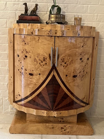 ART DECO STYLE BIEDERMIER CONSOLE TABLE BAR CABINET BURLED BIRDSEYE ROSEWOOD Cover