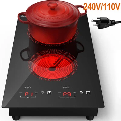 12" Electric Ceramic Cooktop Built-in Radiant Stove Top 2 Burners 110V or 240V