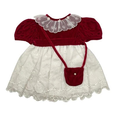 Bolsa social de renda bordada branca veludo vermelho Nicole Dorissa bebê meninas 12M - Imagem 1 de 4