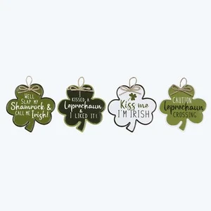 Youngs St. Patricks Day Decor - Tin Metal Shamrock Ornament Signs 4pc - Picture 1 of 1