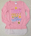 Emoji Girls THINK HAPPY BE HAPPY Shirt Large Pink Long Sleeve Lace Bottom Top!
