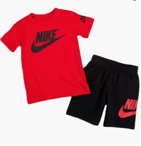 Nike Boys Futura Active Sport Tee T-Shirt & Shorts Cotton Red/Black-12 Months - Picture 1 of 1