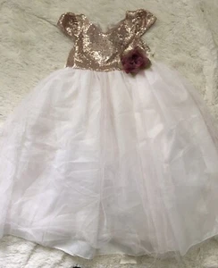 KIKI USA Pink Princess Girls sz 8 Flower Girl Dress Wedding Tulle Pink Gold - Picture 1 of 6