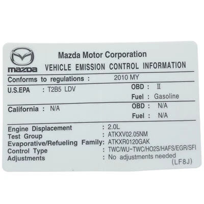Etiqueta de información de control de emisiones de vehículos Mazda3 2010 fabricante original nuevo LF8J-69-036 Foto 1 de 4