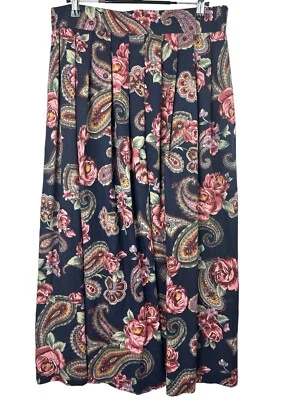 Falda midi plisada floral cachemira azul marino vintage de Kathie Lee para mujer talla 14 Foto 1 de 4