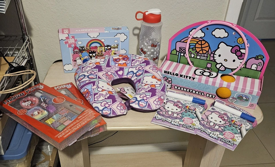 NEW-Hello Kitty Bundle Lot-Pillow, Games, Puzzle, And Much More! Set Of 8 - Image 1 of 4