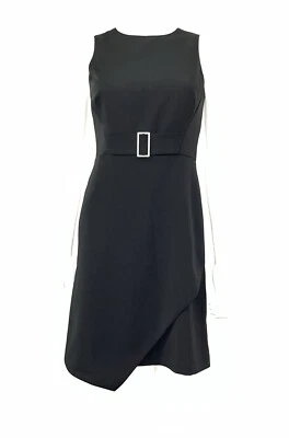 NWT $100 WHBM Black Sleeveless Buckle Asymmetric Split Hem A-line Dress Size 00 - Image 1 of 4