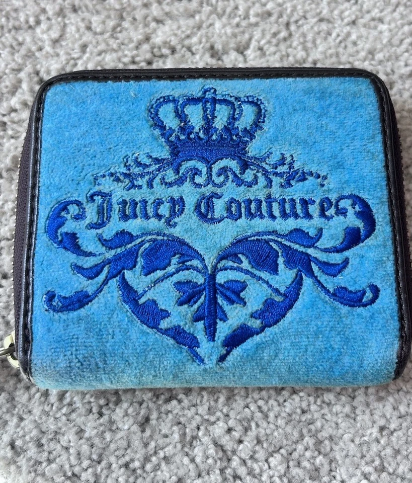 Cartera Bordada Corona Terciopelo Azul/Marrón Y2K Juicy Couture De Colección Foto 1 de 4