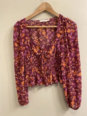 ПЫШНЫЙ женщин новый с Ярлыками размер маленький сливы цветочный укороченный собранными в Рюш богемный крестьянин блузка - Изображение 1 из 4