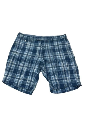 Pantalones Cortos Chinos Polo Ralph Lauren Hombres 38 Azul Indio Madrás A Cuadros Lino Foto 1 de 4