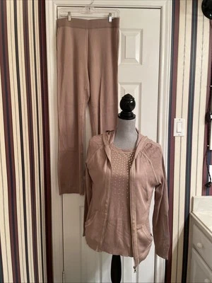 Neiman Marcus Lounge Travel 3 Piece Set Taupe M Embellished Hoodie - Image 1 of 4