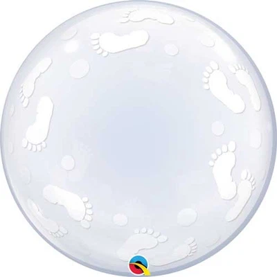 Palloncino BUBBLES Nascita con Piedini e Pois - Pallone tondo Trasparente 61cm - Immagine 1 di 2