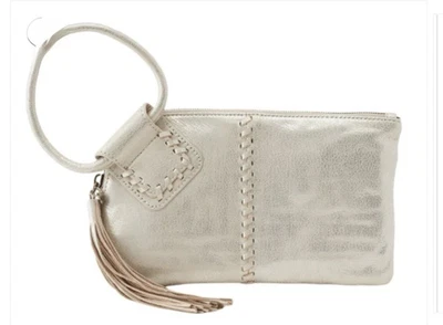 Hobo Sable Wristlet Metallic Pearl Shimmer Leather Tassel Zip Closure Clutch - Image 1 of 4