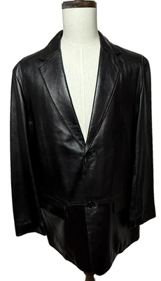 Chaqueta City Jones New York Para Hombre 42R Abrigo Abotonado Cuero Genuino Suave Negro Foto 1 de 4