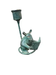 1991 S.P.I. Verdis grüne Patina Bronze Kerzenhalter Maus Lesebuch 6" - Bild 1 von 5