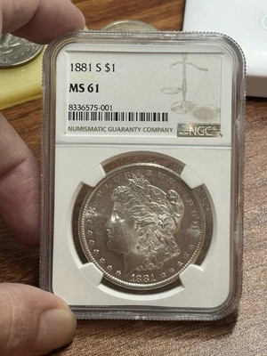 1881 S Morgan Silver Dollar Gem BU Graded NGC MS61 Coin Looks PL (Slab1211) - Image 1 of 2