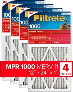12x24x1 Air Filter Filtrete MPR 1000 MERV 11 Micro Allergen Defense 3-Mo 4-Pack - Picture 1 of 2