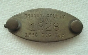 Vintage 1960 Messing Hundesteuer Lizenzschild, GRUNDY COUNTY IOWA - Bild 1 von 2