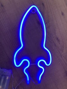 Blue Rocket LED Wall Light Battery Children Boy Bedroom Night Man Cave Space - Picture 1 of 8