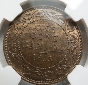CANADA 1 cent 1913 NGC MS 63 BN UNC King George V Britain Bronze Graded Wreath - Picture 1 of 6