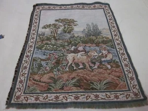 Tapiz italiano Pastorella Gapretto escena pastoral niño con oveja vintage - Imagen 1 de 3