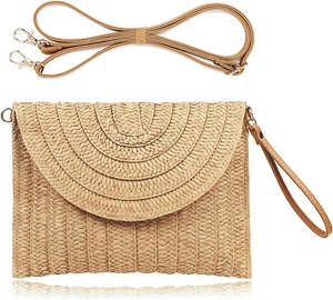 Straw Clutch Handbag Summer Beach Straw Purse for Women Woven Envelope Bag - Picture 1 of 12