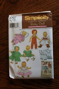"Patrón de costura de ropa de muñeca bebé sin cortar Simplicity 4707 12-14" , 16-18" , 20-22" - Imagen 1 de 3