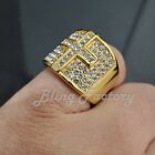 HIP HOP STAINLESS STEEL GOLD TONE CUBIC ZIRCONIA CROSS PINKY RING SIZE 8~12