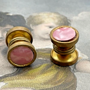 Boutons de Manchette Dorés Ronds en NACRE ROSE Pink mother-of-pearl cufflinks - Photo 1/4