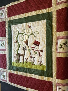 Homemade Snowman And Rain Deer Baby Quilt 46”x51 1/2” - Picture 1 of 4