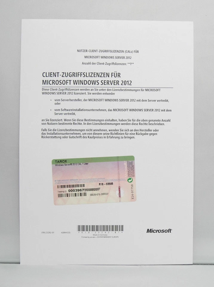 1 User / Benutzer CAL für Microsoft Windows Server 2012 - auch R2 - Bild 1 von 1