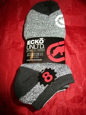 8 pares de calcetines de punto planos Ecko Unltd para niños corte bajo no show blancos grises negros 3-9  Foto 1 de 4