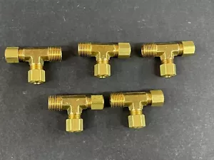5 pcs - Brass Compression Male Run Tee, 1/4" Comp x 1/4” Comp x 1/4” Male Pipe - Picture 1 of 3