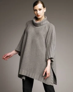 NEW Eskandar Size (1) MUSHROOM Mid Weight Cashmere Monk 38"Long Poncho Sweater - Picture 1 of 7