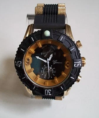 Men's Geneva Black & Gold Finish Silicon Band Fashion Dressy Hip Hop Watch - Image 1 of 4