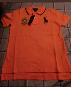 NWT POLO RALPH LAUREN BOYS CREST BIG PONY RESORT ORANGE POLO RUGBY SHIRT - Picture 1 of 2