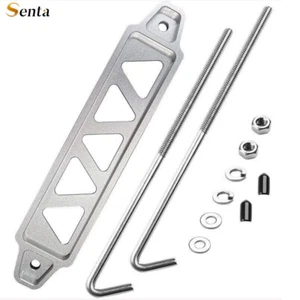 Aluminum Car Battery Hold Tie Down Bracket Mount Kit + 10'' J-Hooks Bolts Silver - Picture 1 of 8