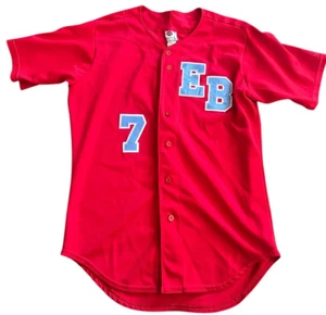 Vintage Rawlings Baseball Jersey Adult Size L Red Buttons Blue "EB" #7 - Picture 1 of 9