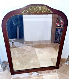 Beau miroir biseauté en bois et bronze Art Deco - Bild 1 von 7